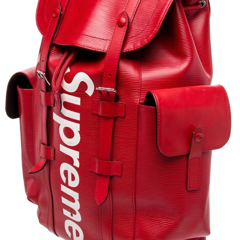 Supreme Red Leather Logo Backpack for Men